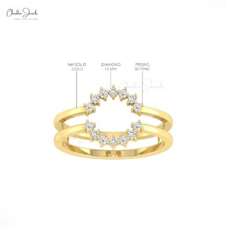 Solid 14k Gold Guard Enhancer Ring With 1.5mm White Diamond Stack Double Band Rings