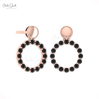 AAA Black Diamond Circle Earrings In 14k Pure Gold Pave Set Drop Fine Jewelry For Her