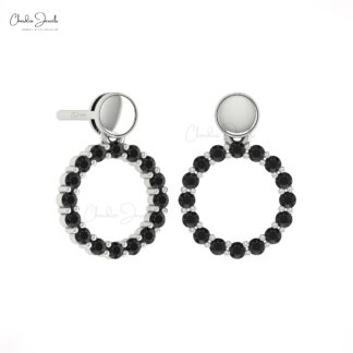 AAA Black Diamond Circle Earrings In 14k Pure Gold Pave Set Drop Fine Jewelry For Her