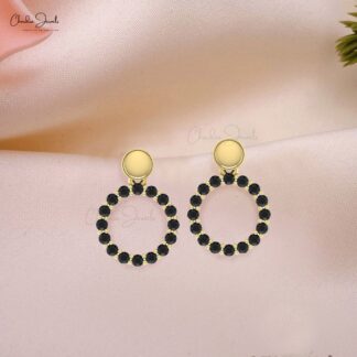 AAA Black Diamond Circle Earrings In 14k Pure Gold Pave Set Drop Fine Jewelry For Her