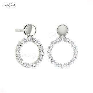 Round Circle Drop Earring With 1.5mm White Diamond Pave Set In 14k Real Gold Earrings