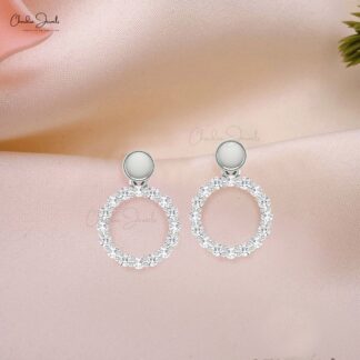Round Circle Drop Earring With 1.5mm White Diamond Pave Set In 14k Real Gold Earrings