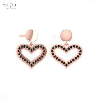 Eternity Love Earring In Solid 14k Gold Black Diamond Dangle Heart Minimalist Earrings