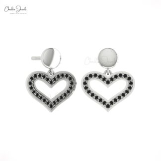 Eternity Love Earring In Solid 14k Gold Black Diamond Dangle Heart Minimalist Earrings