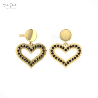 Eternity Love Earring In Solid 14k Gold Black Diamond Dangle Heart Minimalist Earrings