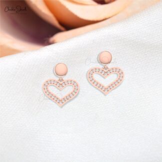 Dangling Heart Earrings With 0.26 Ct G-H Diamond Push Back Open Earring In Real 14k Gold