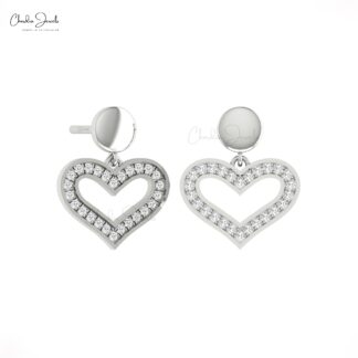Dangling Heart Earrings With 0.26 Ct G-H Diamond Push Back Open Earring In Real 14k Gold