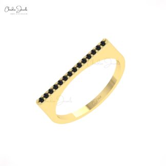 Dainty Straight Bar Men’s Ring In 14k Real Gold Black Diamond Barbelle Hallmark Bands