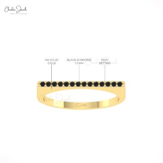 Dainty Straight Bar Men’s Ring In 14k Real Gold Black Diamond Barbelle Hallmark Bands
