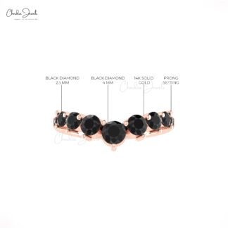 Stackable Chevron Ring In Real 14k Gold Black Diamond 1.14 Ct Round Cut Wedding Rings