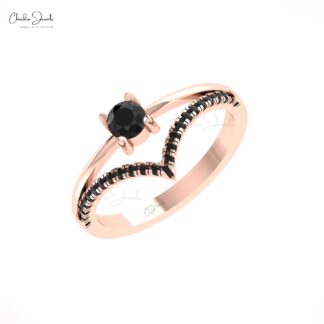 Chevron Wedding Ring With 4mm Black Diamond Split Shank Bridal Ring In 14k Pure Gold