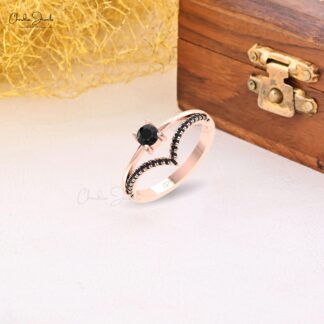 Chevron Wedding Ring With 4mm Black Diamond Split Shank Bridal Ring In 14k Pure Gold