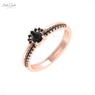 Brilliant Cut Wedding Ring With 0.43 Ct Black Diamond Prong Set In 14k Real Gold Rings