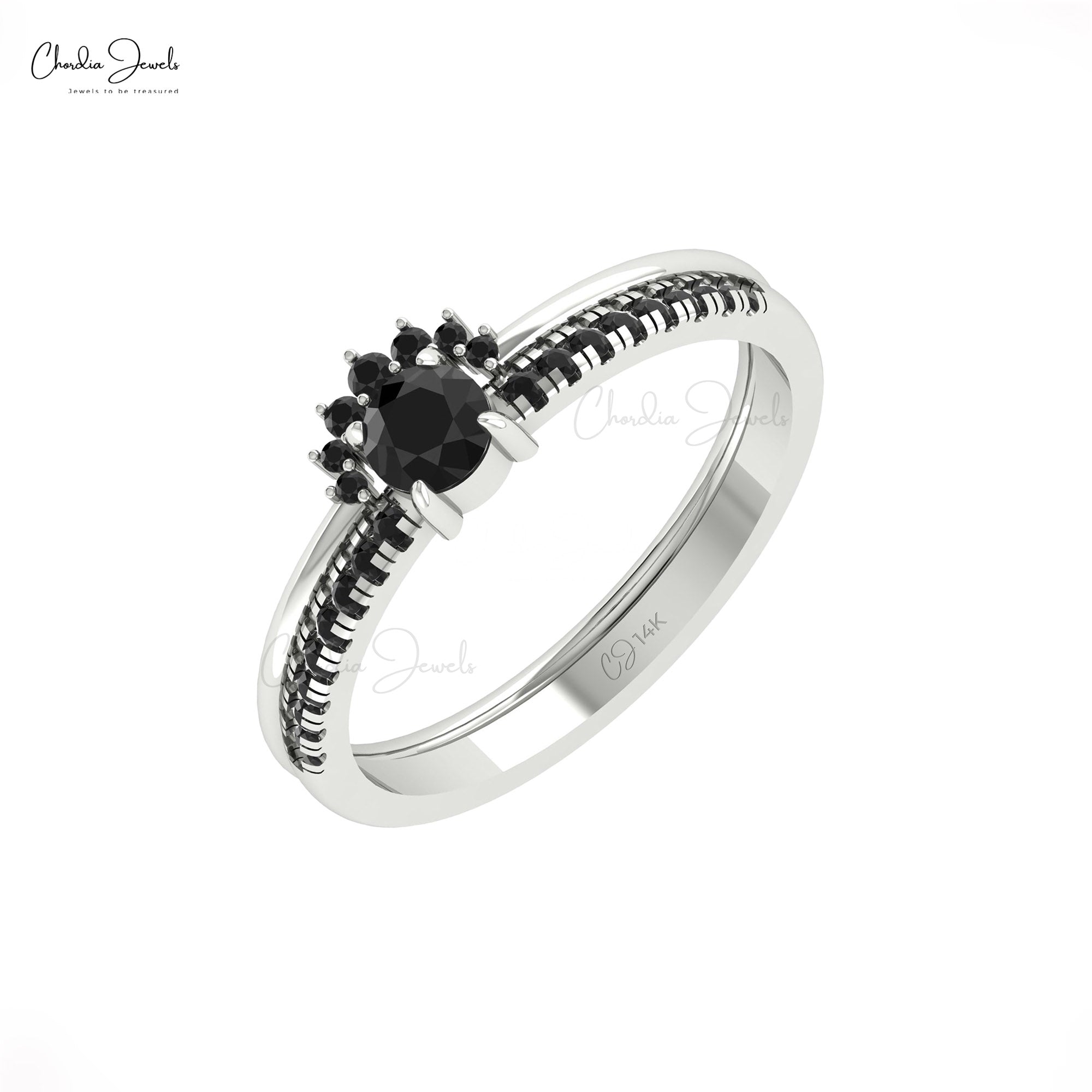 Brilliant Cut Wedding Ring With 0.43 Ct Black Diamond Prong Set In 14k Real Gold Rings