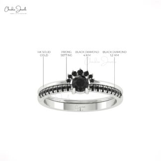Brilliant Cut Wedding Ring With 0.43 Ct Black Diamond Prong Set In 14k Real Gold Rings