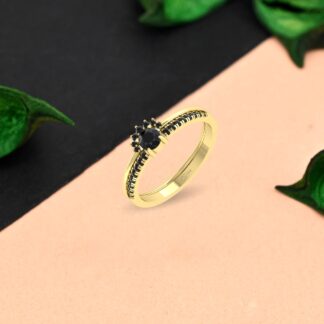 Brilliant Cut Wedding Ring With 0.43 Ct Black Diamond Prong Set In 14k Real Gold Rings