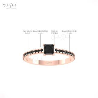 Square Engagement Ring In Solid 14k Gold Black Diamond Dainty Promise Rings For Her