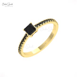 Square Engagement Ring In Solid 14k Gold Black Diamond Dainty Promise Rings For Her