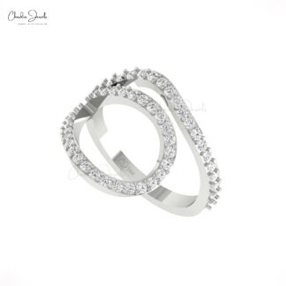 Real 14k Gold Open Loop Ring With 0.73 Ct White Diamond Pave Set Curved Dainty Rings