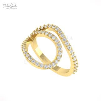 Real 14k Gold Open Loop Ring With 0.73 Ct White Diamond Pave Set Curved Dainty Rings