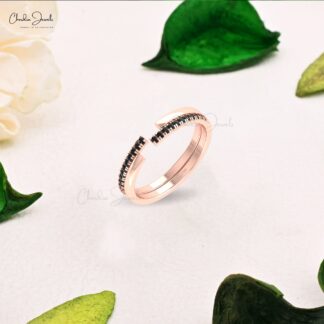 Open Cuff Dainty Ring In 14k Purity Gold Black Diamond Zigzag Double Band Rings For Her