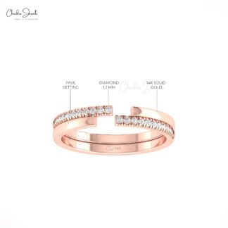 Zigzag Diamond Stack Band With 1.2mm G-H Diamond April Birthstone Ring In 14k Real Gold