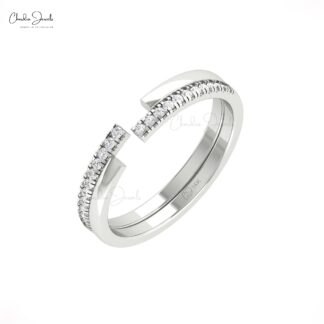 Zigzag Diamond Stack Band With 1.2mm G-H Diamond April Birthstone Ring In 14k Real Gold