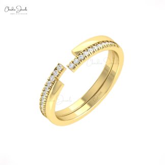 Zigzag Diamond Stack Band With 1.2mm G-H Diamond April Birthstone Ring In 14k Real Gold