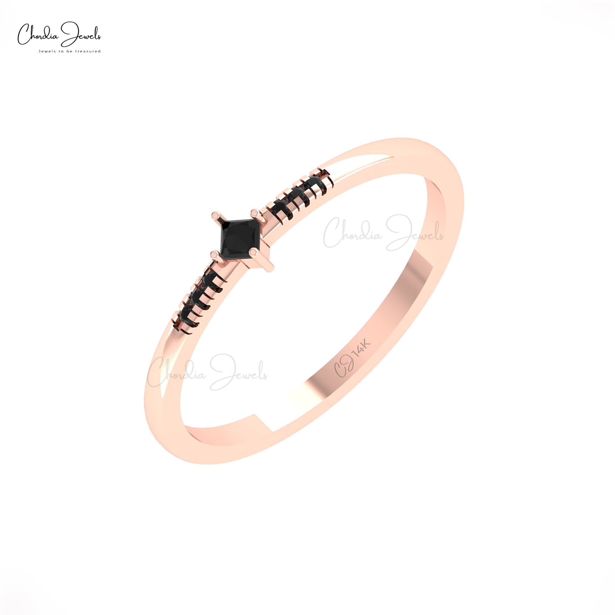 Genuine Black Diamond Stacking Ring In Solid 14k Gold 7 Stone Engagement Rings For Her