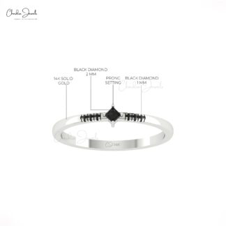 Genuine Black Diamond Stacking Ring In Solid 14k Gold 7 Stone Engagement Rings For Her