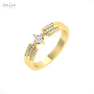Split Shank Square Cut Ring With 3mm Diamond Prong Set In 14k Pure Gold Wedding Rings