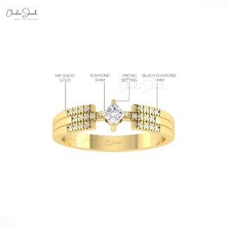 Split Shank Square Cut Ring With 3mm Diamond Prong Set In 14k Pure Gold Wedding Rings