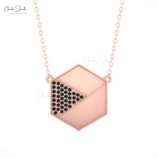 Pure 14k Gold Hexagon Chain Necklace With 0.2 Ct Black Diamond Minimal Women Necklaces
