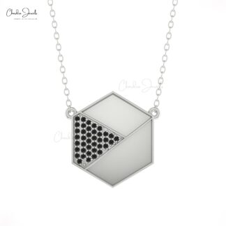 Pure 14k Gold Hexagon Chain Necklace With 0.2 Ct Black Diamond Minimal Women Necklaces