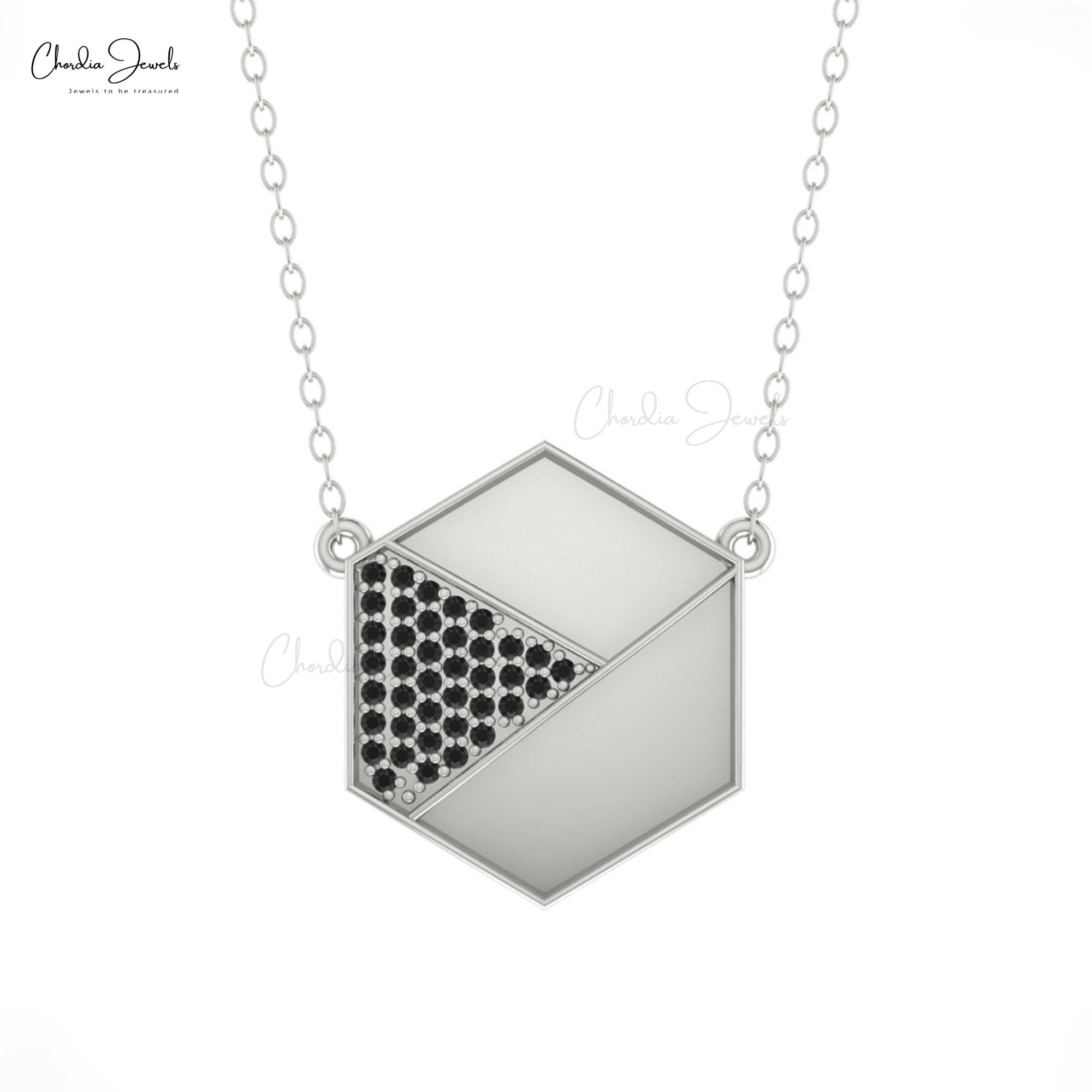 Pure 14k Gold Hexagon Chain Necklace With 0.2 Ct Black Diamond Minimal Women Necklaces