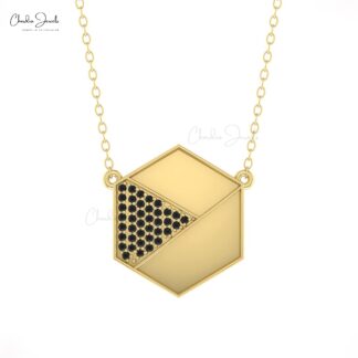 Pure 14k Gold Hexagon Chain Necklace With 0.2 Ct Black Diamond Minimal Women Necklaces