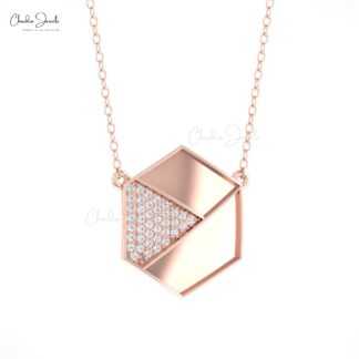 Hexagonal Pave Necklace In 1mm White Diamond Cluster Chain Necklaces In Solid 14k Gold