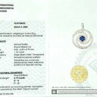 Round Tanzanite Spiral Certified Necklace In 14k White Gold Swirl Diamond Chain Necklaces