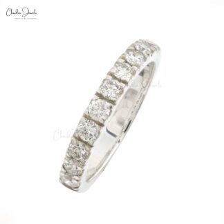 Brilliant Cut Half Eternity Ring In Pure 14k White Gold Pave Diamond Stackable Band Rings