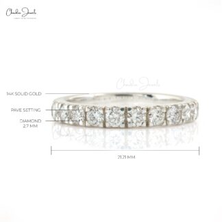 Brilliant Cut Half Eternity Ring In Pure 14k White Gold Pave Diamond Stackable Band Rings