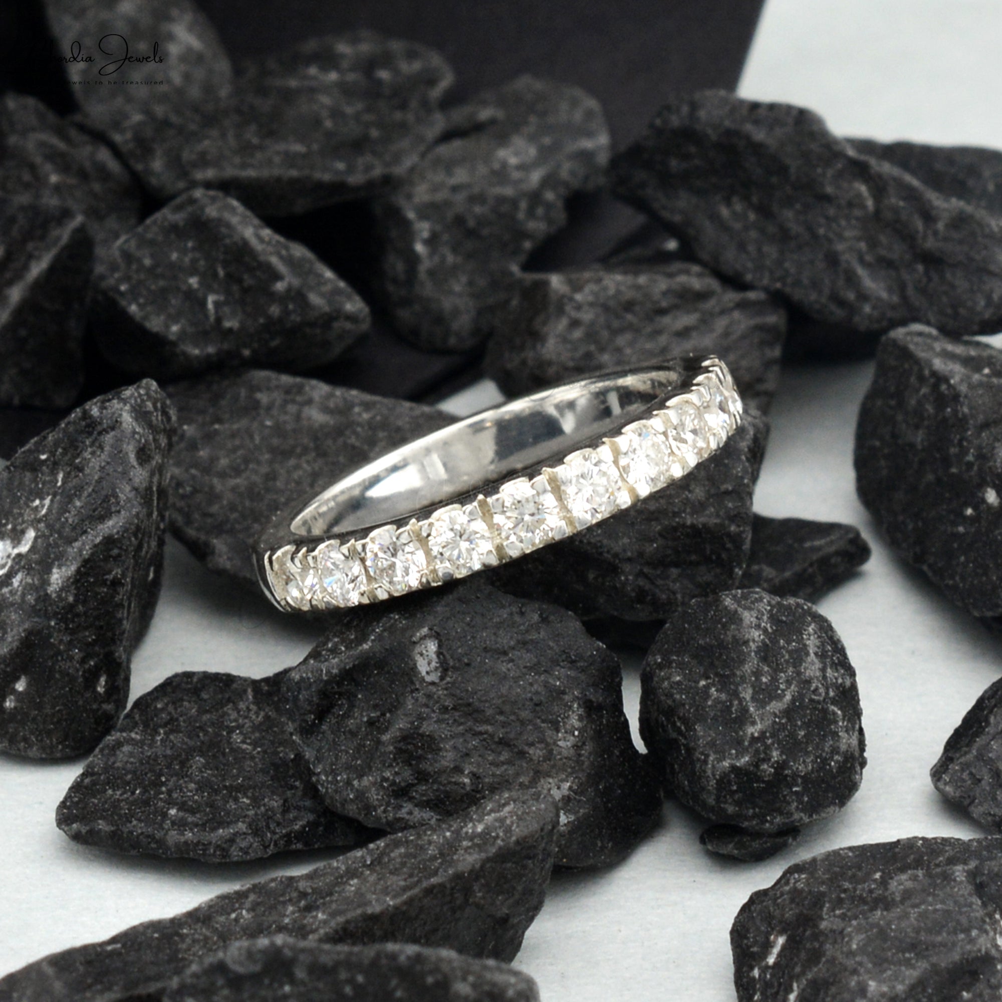 IGI Certified Half Eternity Stack Band In 14k White Gold Diamond 2.7mm Round Bridal Ring