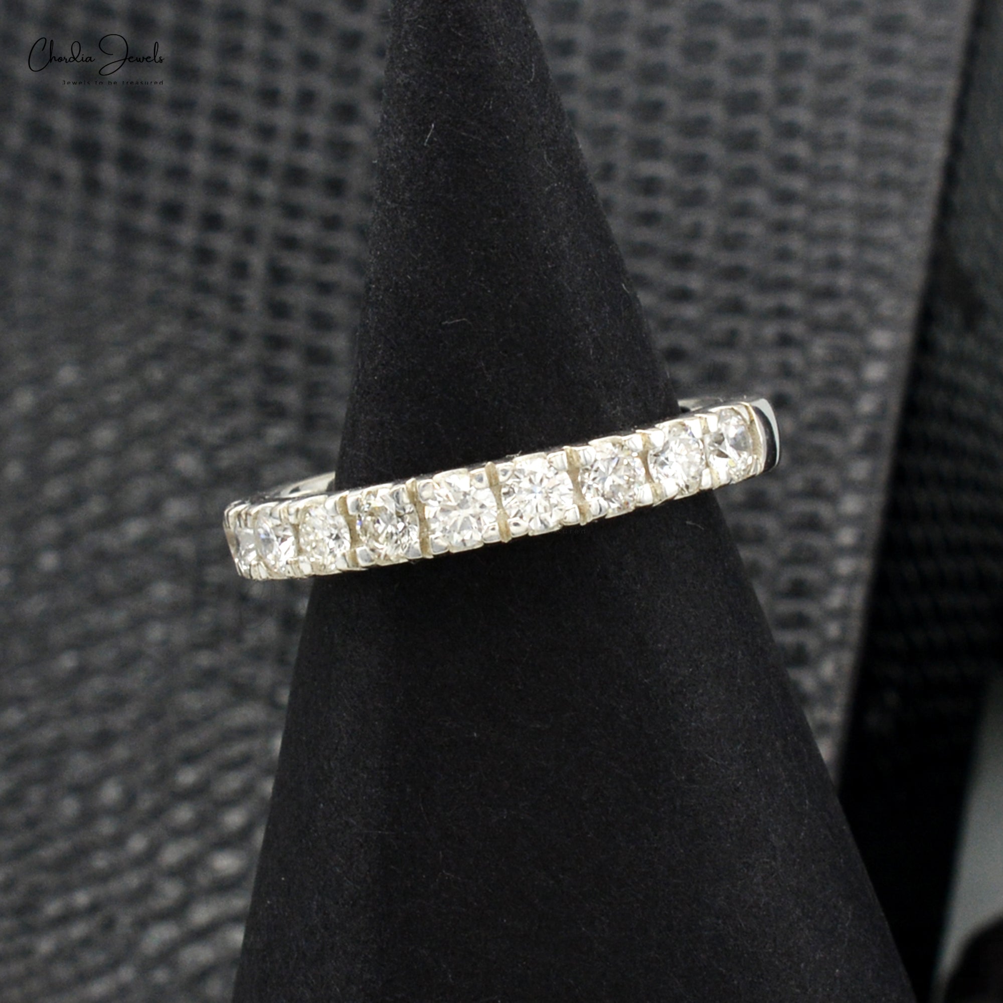 Brilliant Cut Half Eternity Ring In Pure 14k White Gold Pave Diamond Stackable Band Rings