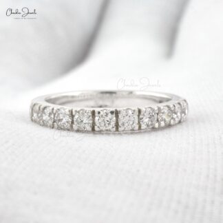 Brilliant Cut Half Eternity Ring In Pure 14k White Gold Pave Diamond Stackable Band Rings