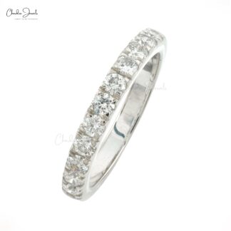 Solid 14k White Gold Stacking Band With 2.4mm G-H Diamond Half Eternity Women Ring