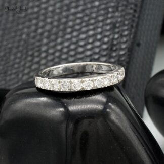 Solid 14k White Gold Stacking Band With 2.4mm G-H Diamond Half Eternity Women Ring