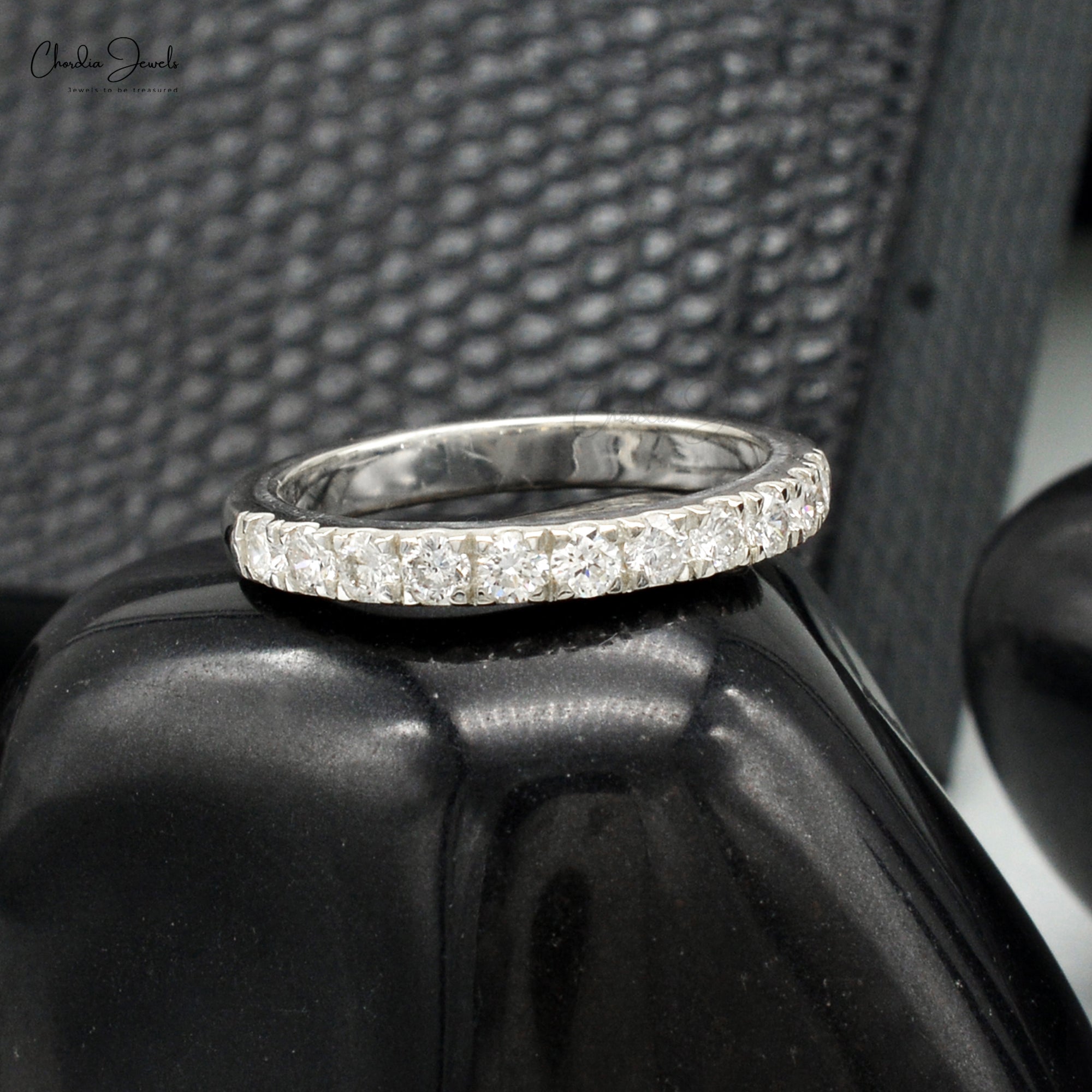 Solid 14k White Gold Stacking Band With 2.4mm G-H Diamond Half Eternity Women Ring