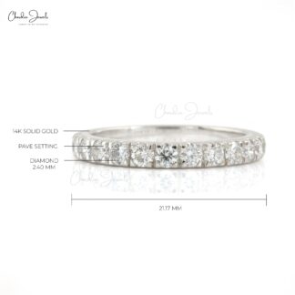 Solid 14k White Gold Stacking Band With 2.4mm G-H Diamond Half Eternity Women Ring