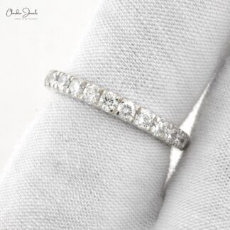 Solid 14k White Gold Stacking Band With 2.4mm G-H Diamond Half Eternity Women Ring