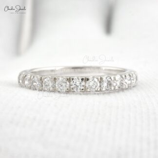Solid 14k White Gold Stacking Band With 2.4mm G-H Diamond Half Eternity Women Ring