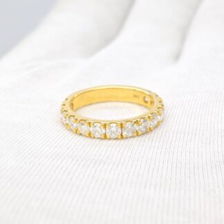 Dainty Round Cut Certified Band In Solid 14k Yellow Gold Diamond Half Eternity Ring US7